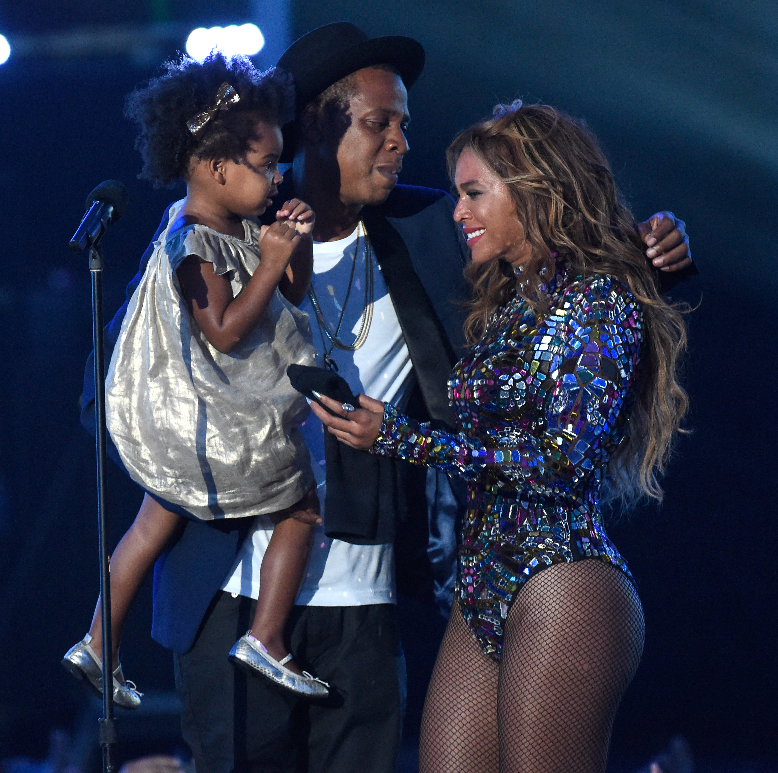 Jay-Z, Beyoncé and Blue Ivy onstage