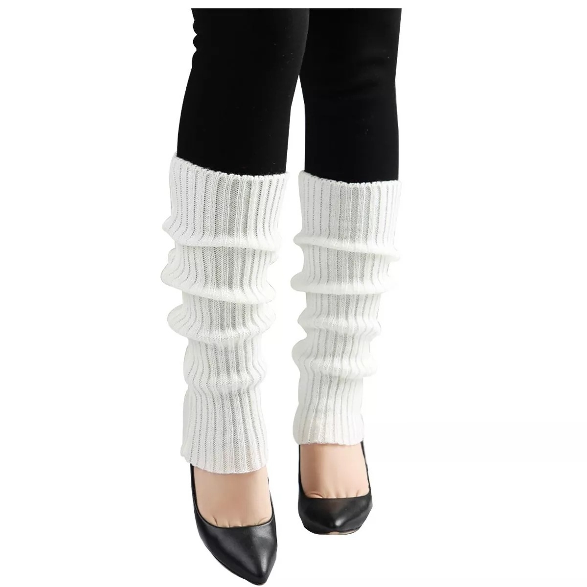 white knitted leg warmers