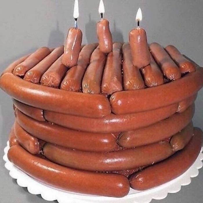 raw hot dogs formed into a cake