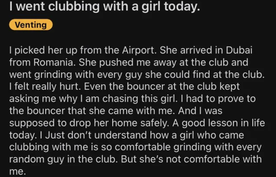 &quot;I went clubbing with a girl today.&quot;
