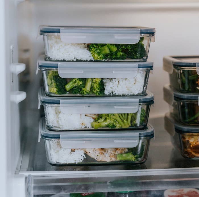 Prepped meals in a fridge
