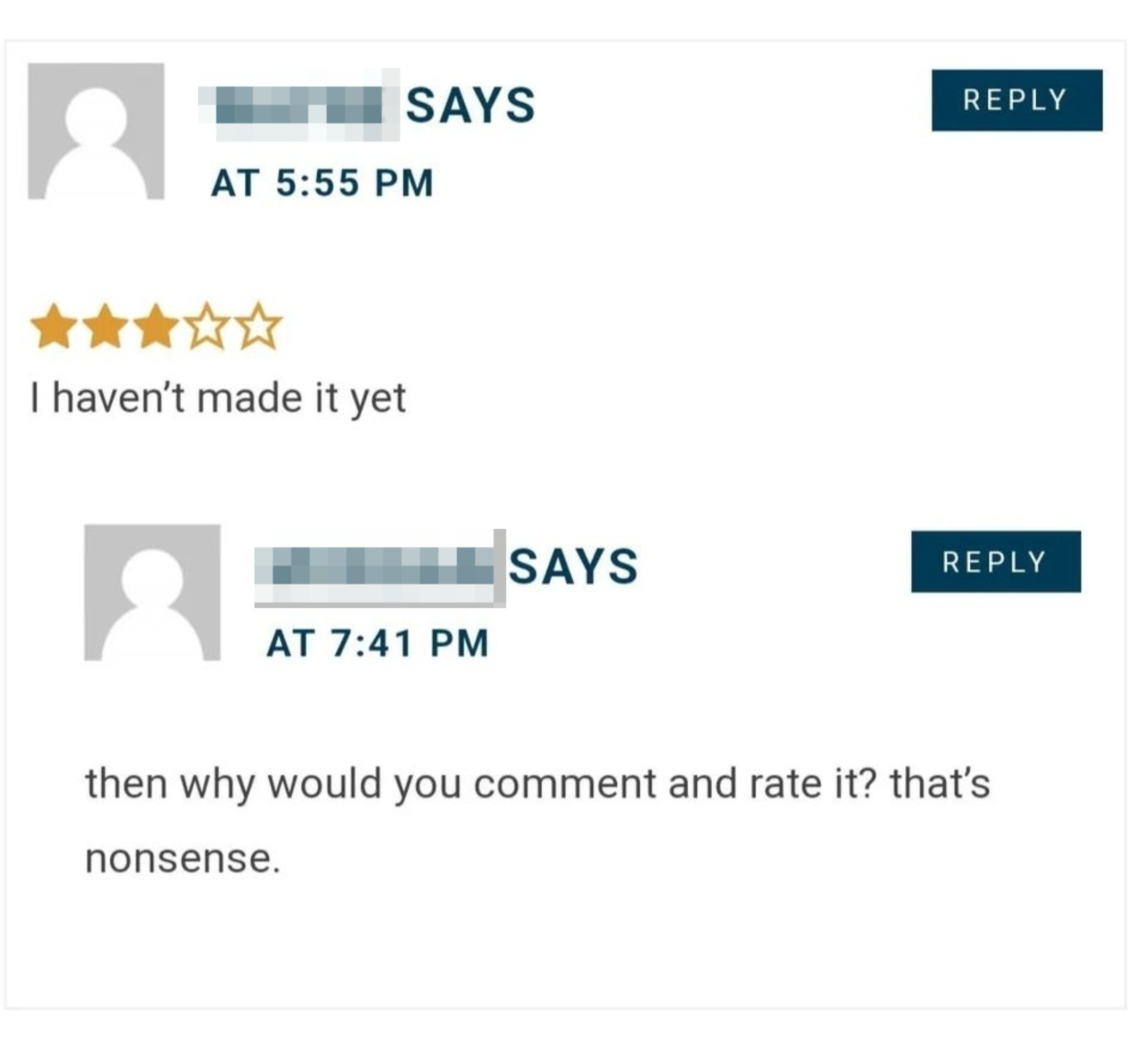 Someone rating a recipe 3 stars and writing &quot;i haven&#x27;t made it yet&quot;