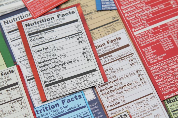 Various nutrition labels for a variety of packaged food products