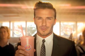 David Beckham with a Burger King smoothie.