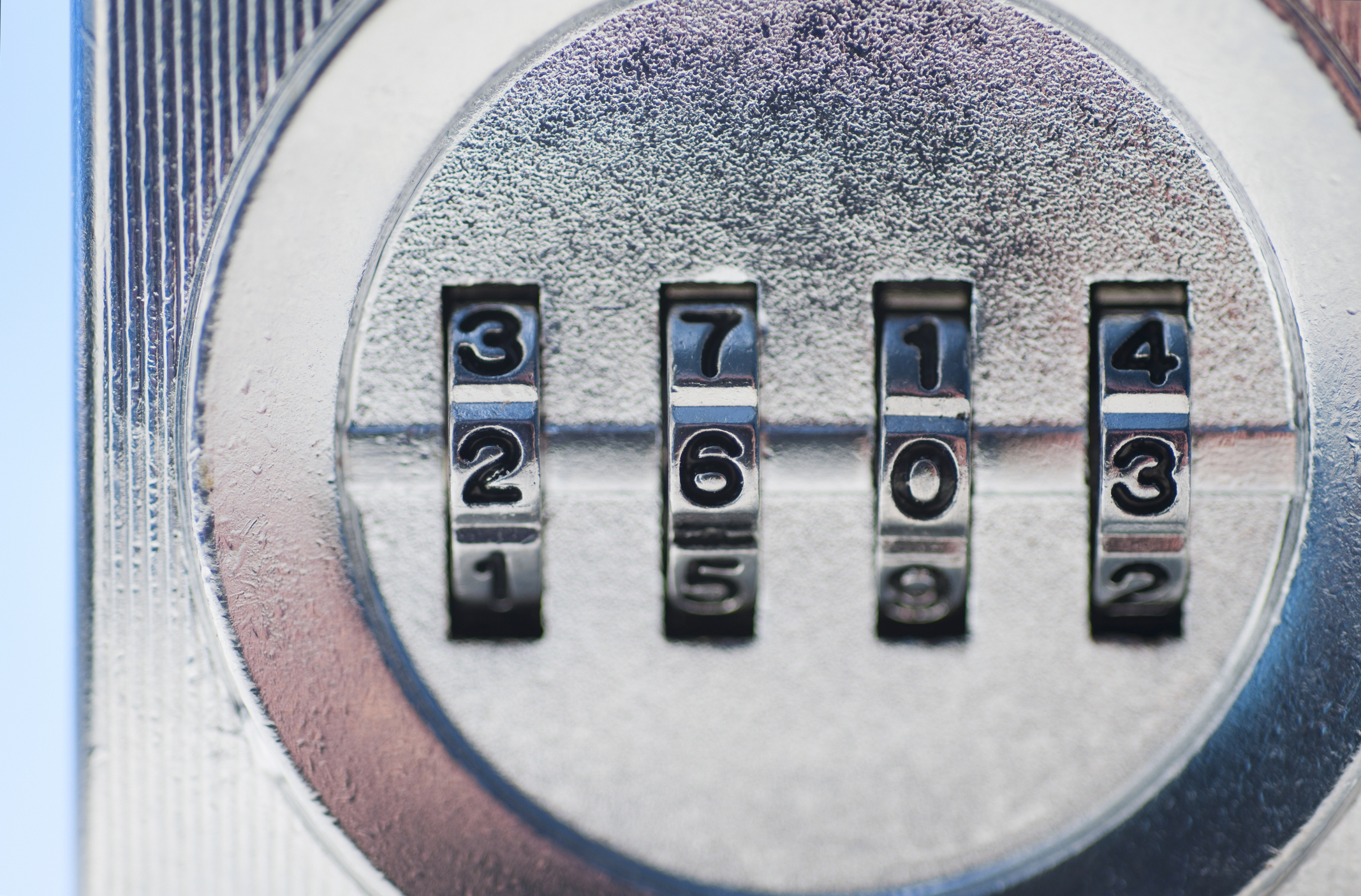 Close-up of a combination lock displaying the numbers 2-6-0-3