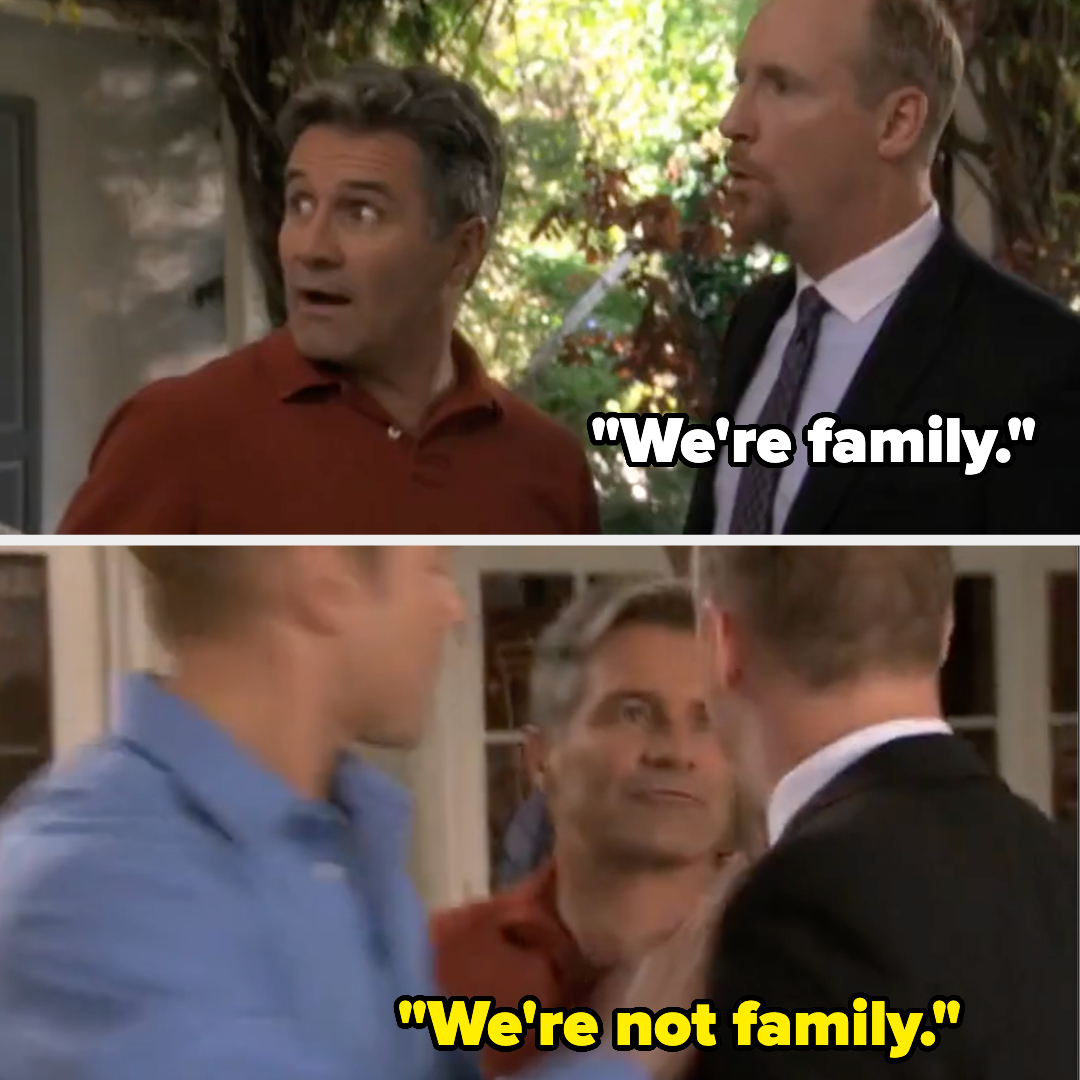 one man says &quot;We&#x27;re family&quot; and other replies &quot;We&#x27;re not family.&quot;