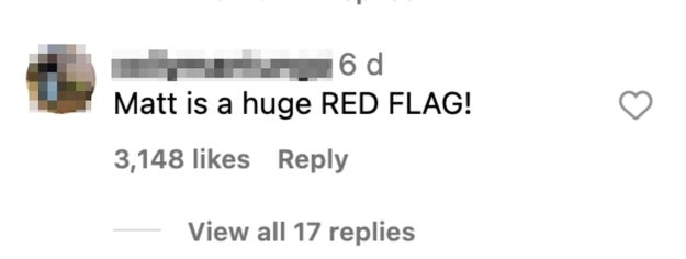 Comment stating &quot;Matt is a huge RED FLAG!&quot;