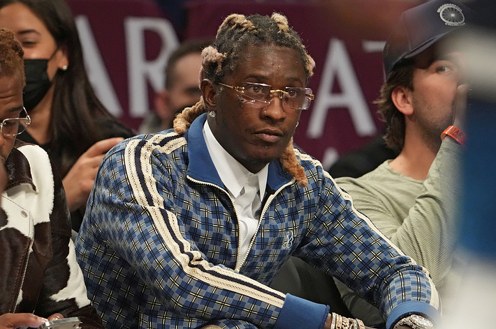 Young Thug at a Minnesota Timberwolves and Brooklyn Nets NBA game in 2021.