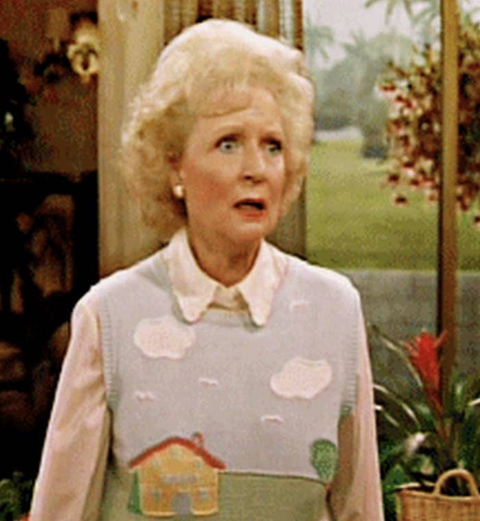 Betty White on &quot;The Golden Girls&quot; standing in shock
