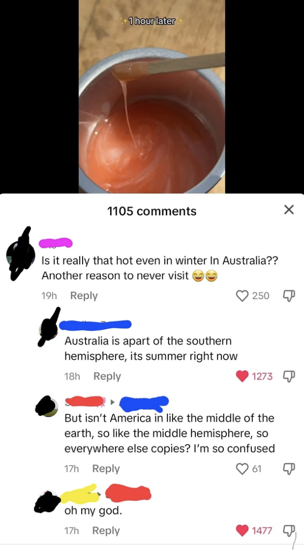 person claims america is &quot;in the middle of the earth, so like the middle hemisphere, so everyone else copies&quot; in terms of seasons
