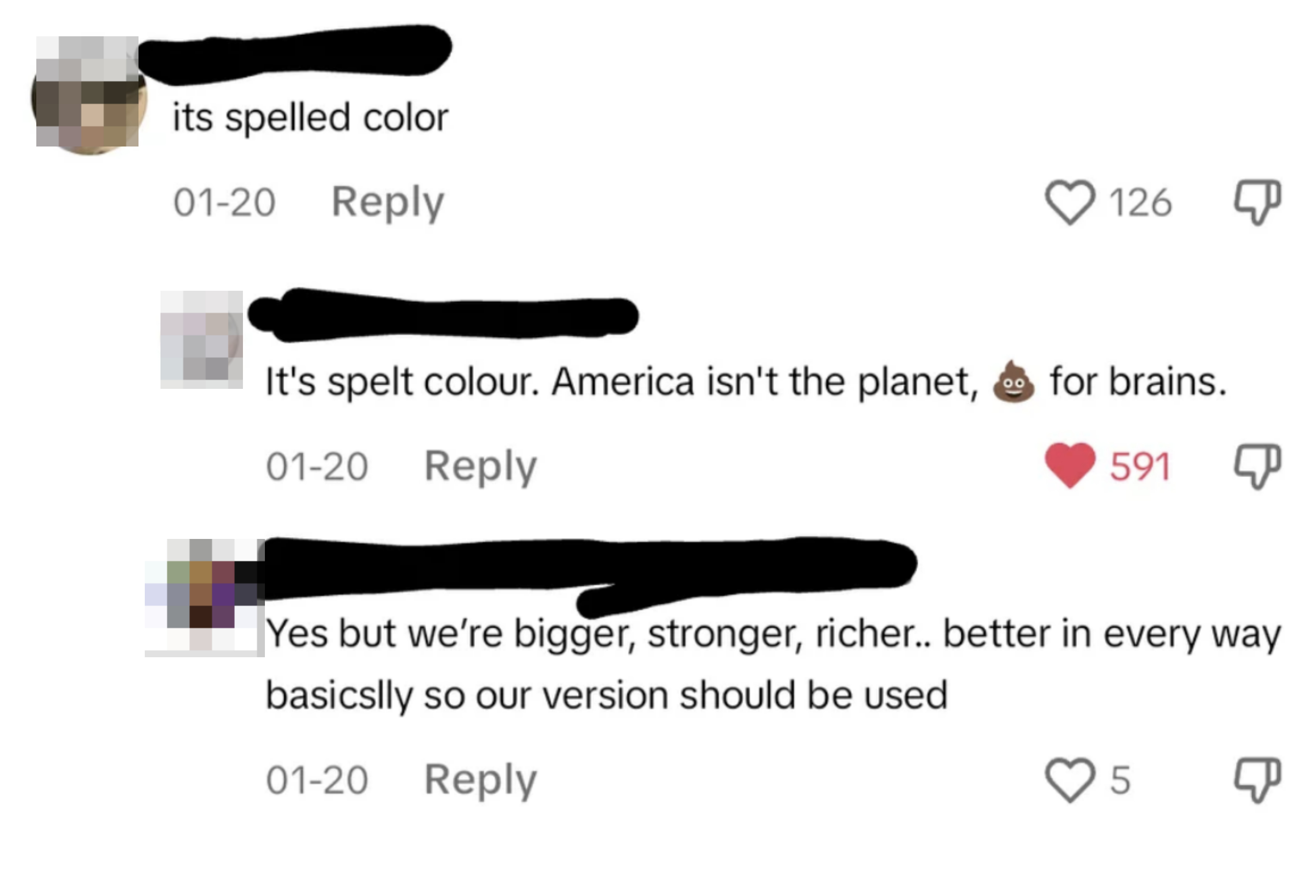 person says &quot;it&#x27;s spelled color&quot; and that american spelling should rule because america is better in every way