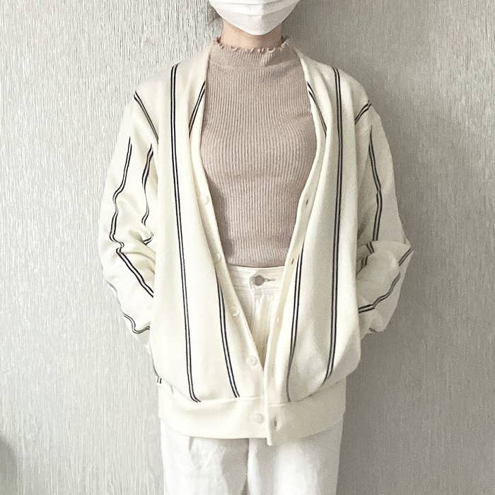 GU（ジーユー）のおすすめカーディガン「ウォッシャブルカーディガン（長袖）（ストライプ）」
