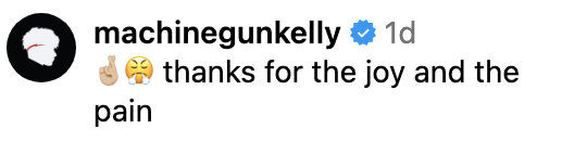 Screenshot of MGK&#x27;s Instagram comment