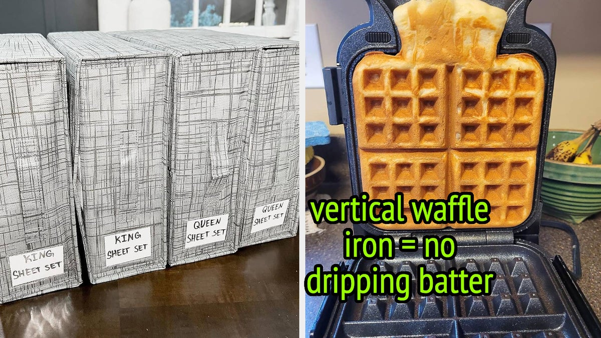 reviewers labeled sheet storage boxes and reviewers vertical waffle iron