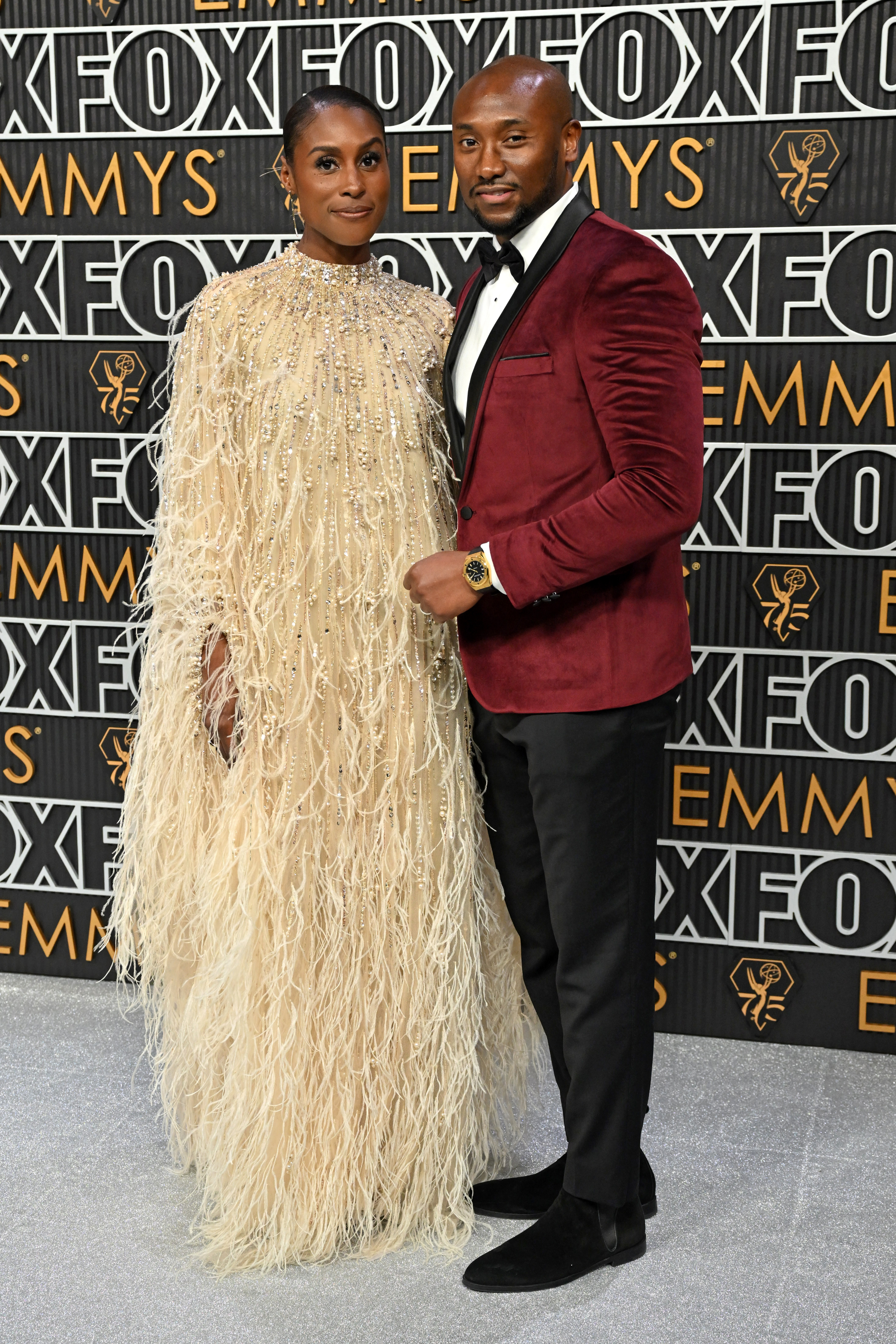 Isaa Rae and her husband Louis Diame at the Emmy Awards