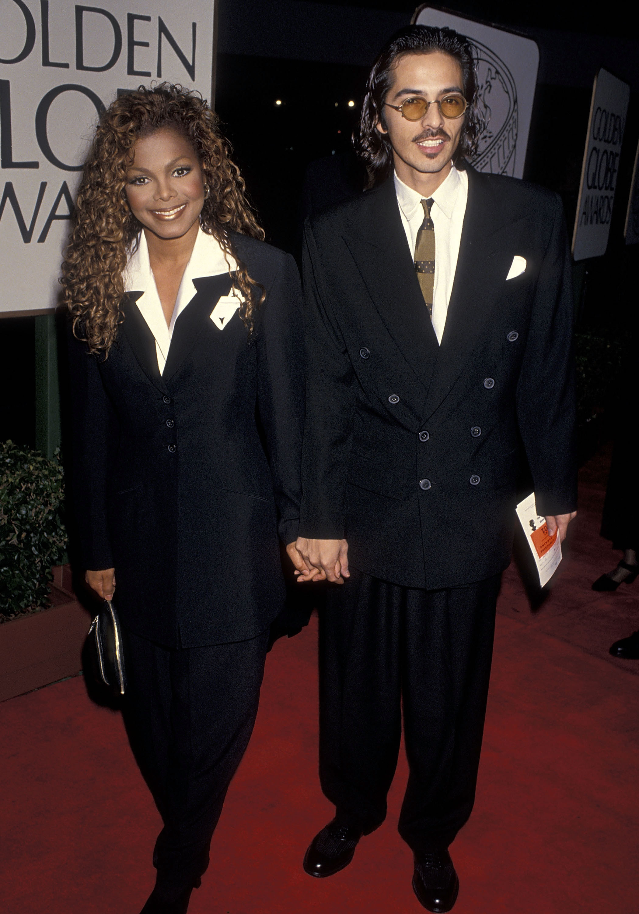 Janet Jackson and René in formal wear at the Golden Globe Awards