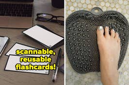 scannable, reusable flashcards and foot scrubber