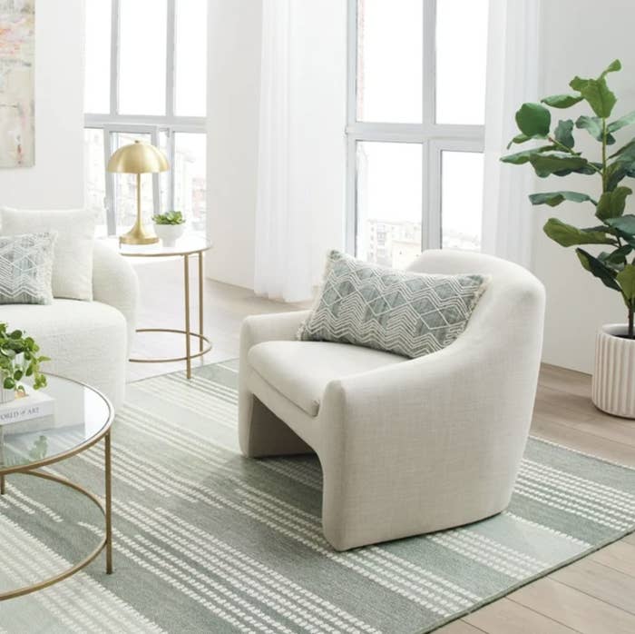 the linen chair in a modern living room