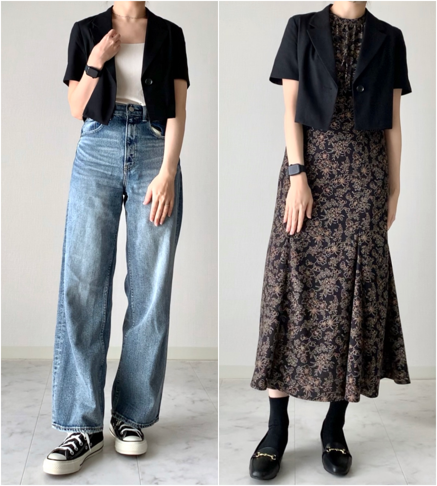 GU(ジーユー)のおすすめトップス「ハーフスリーブクロップドジャケット(セットアップ可能)」