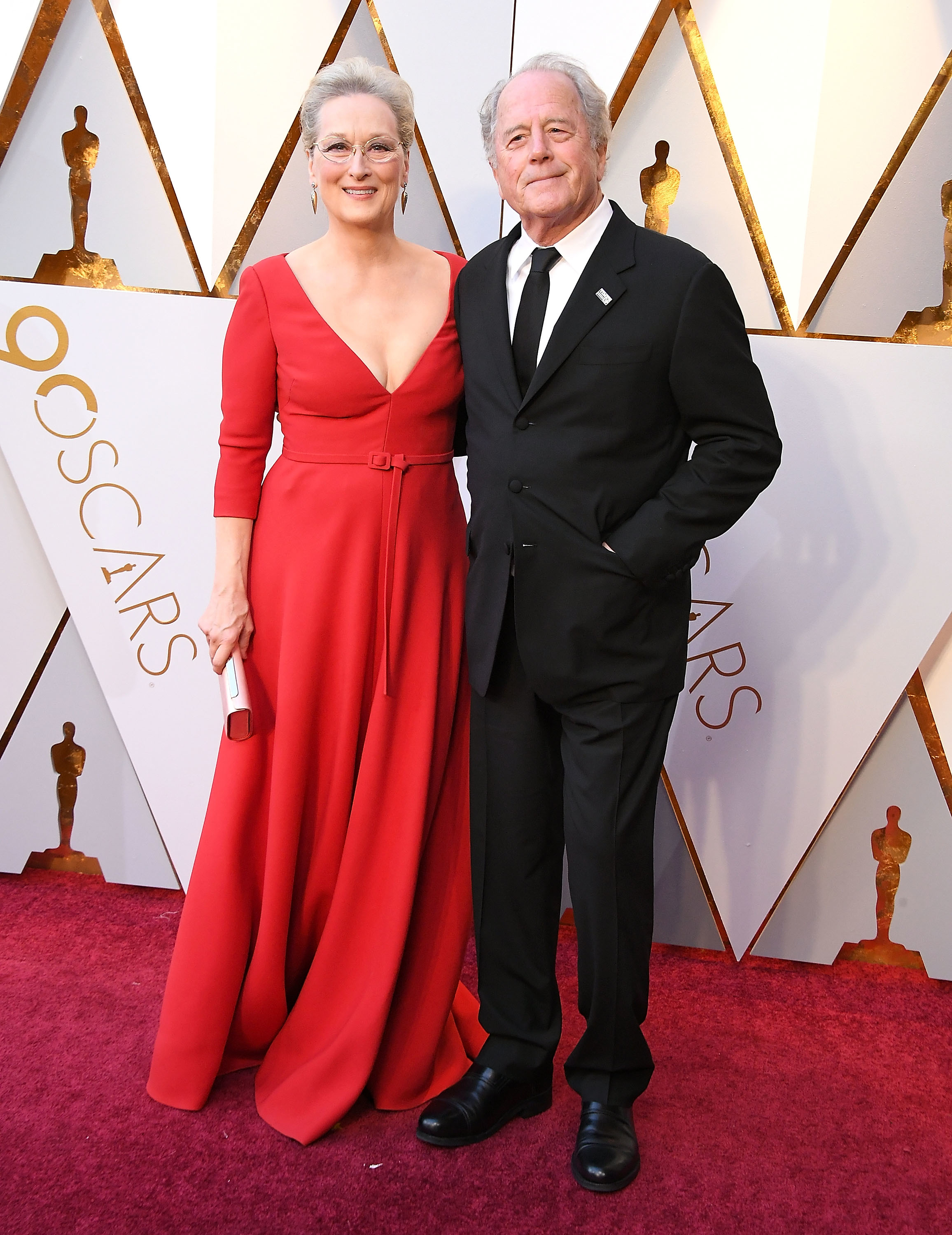 Meryl Streep in a gown and Don Gummer in a suit at the Oscars