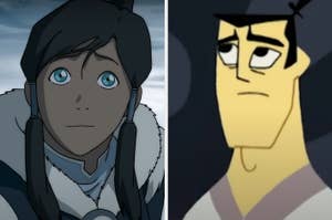 On the left, Korra from The Legend of Korra, and on the right, Samurai Jack