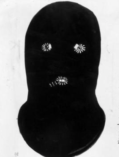 Black ski mask with three circular cutouts for eyes and mouth