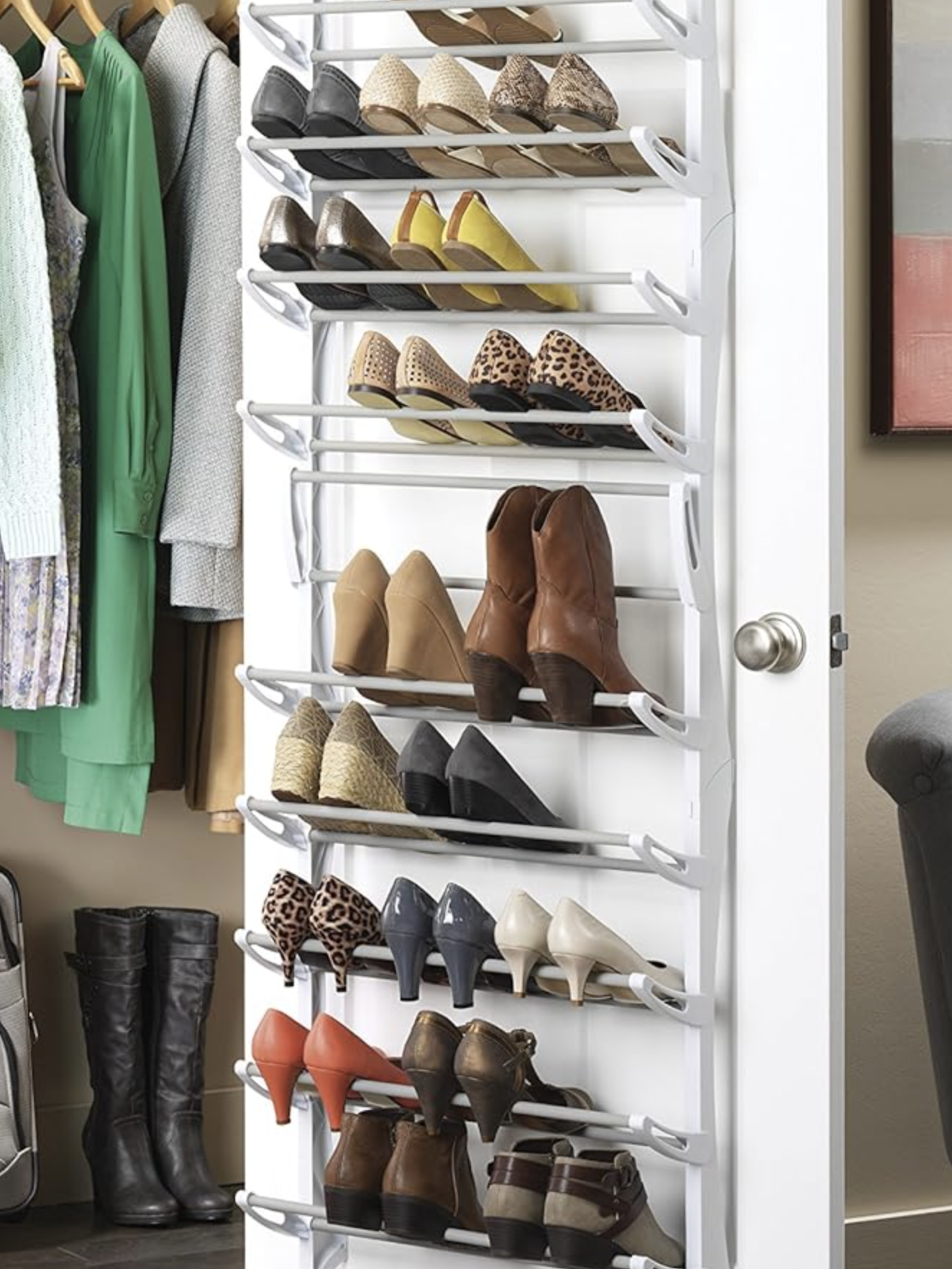 A variety of shoes organized on the rack