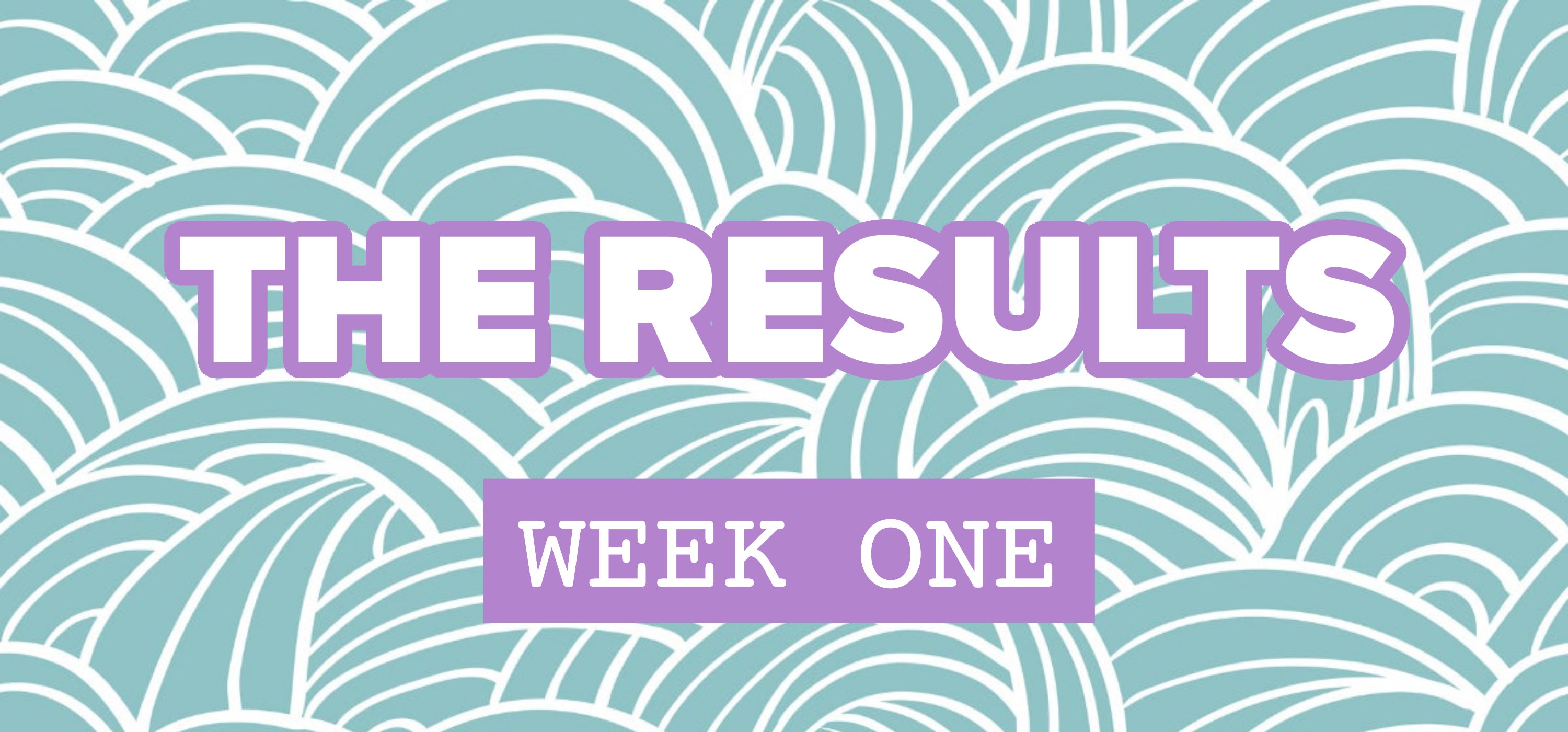 Text: &quot;THE RESULTS, week one&quot; over a decorative background