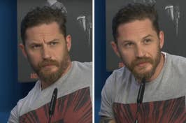 Tom Hardy has a shocked reaction to a question