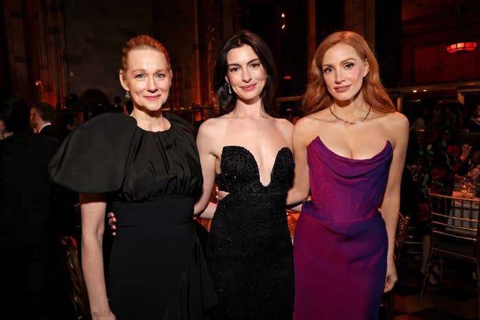 Laura Linney, Anne Hathaway, and Jessica Chastain at an event