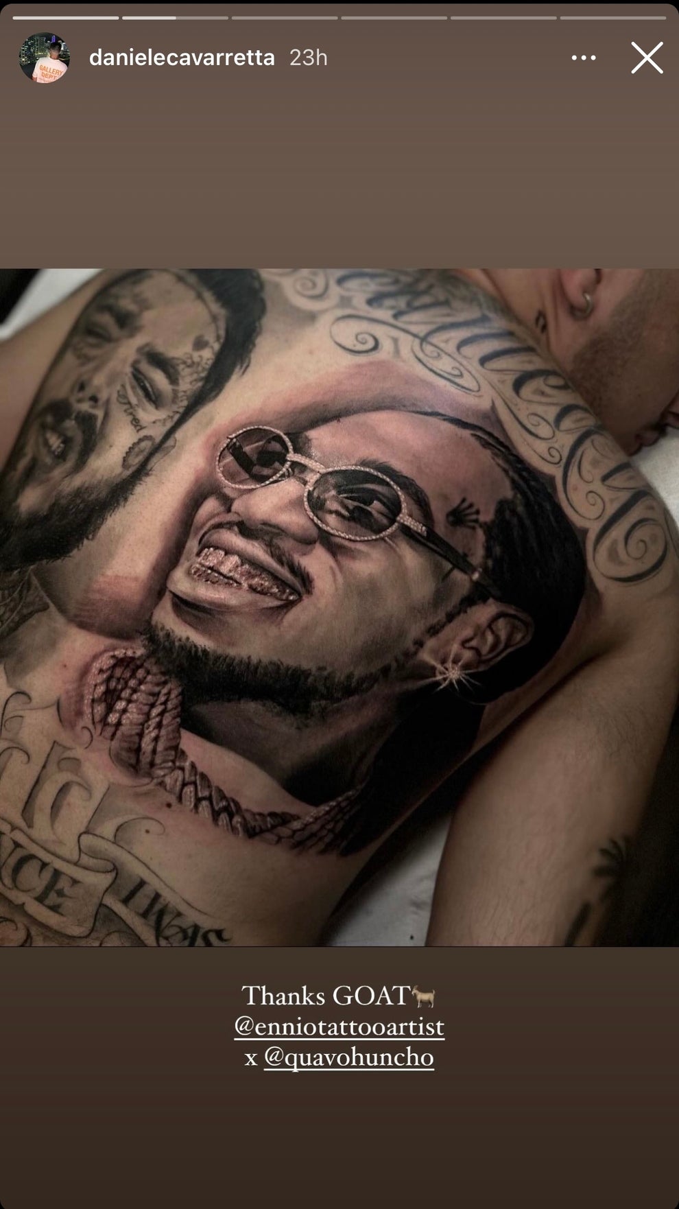 Nav Rapper Tattoo Quavo Reacts After Meeting Fan With Back Tattoo of Rapper's Face | Complex