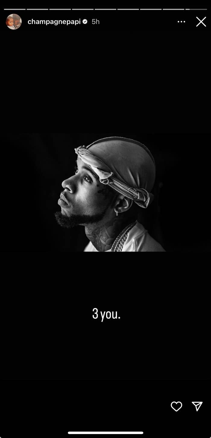 Close-up of Tory Lanez, text overlay: &quot;3 you.&quot;