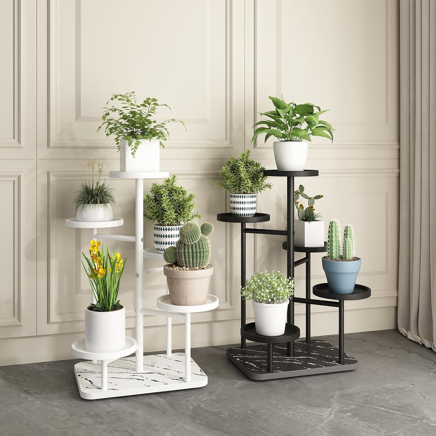 Multi-tiered indoor plant stand displaying various houseplants for home decor inspiration