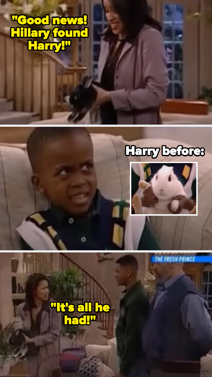 hillary tries to give Nicky back his rabbit Harry on &quot;The Fresh Prince of Bel-Air&quot; but it&#x27;s clearly not the same rabbit