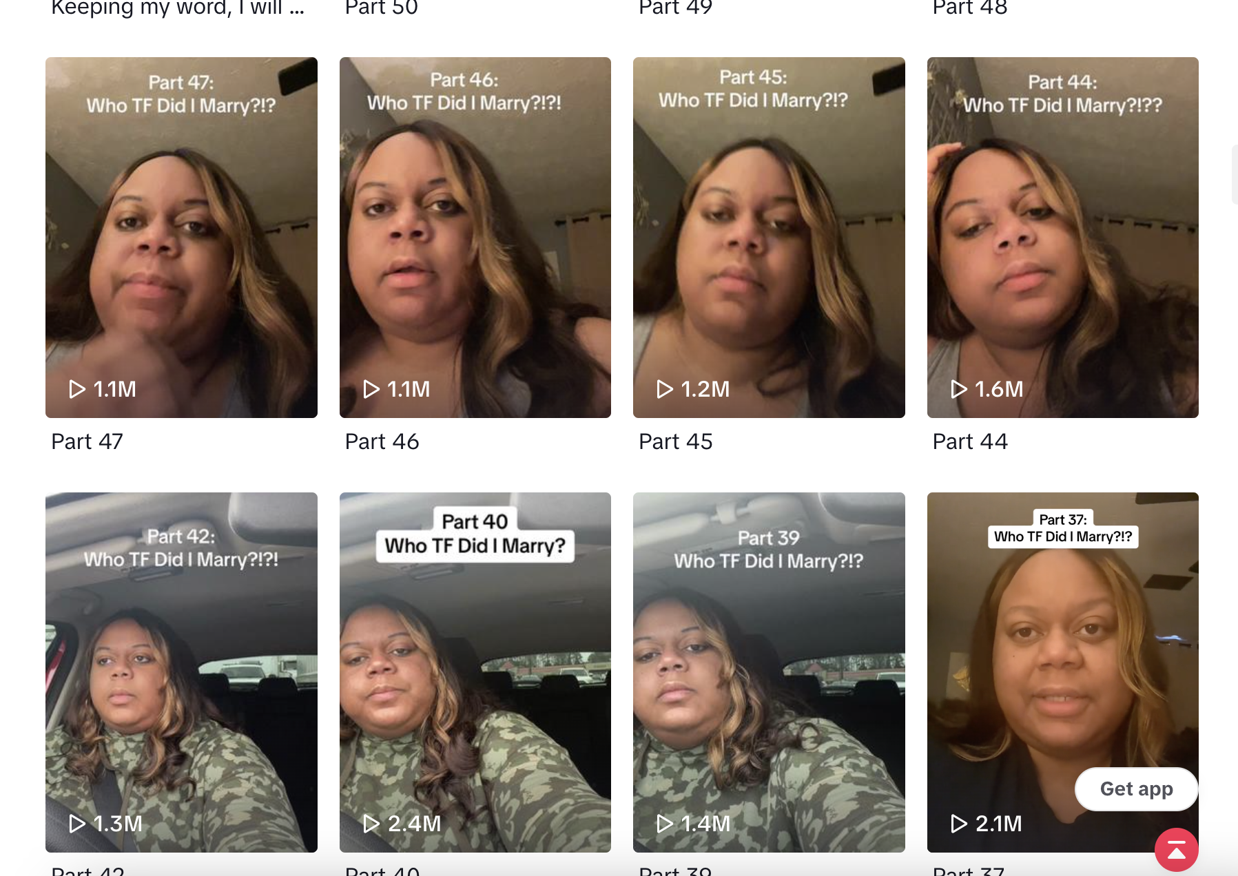 Multiple selfies of a woman with different expressions, related to a series on relationships