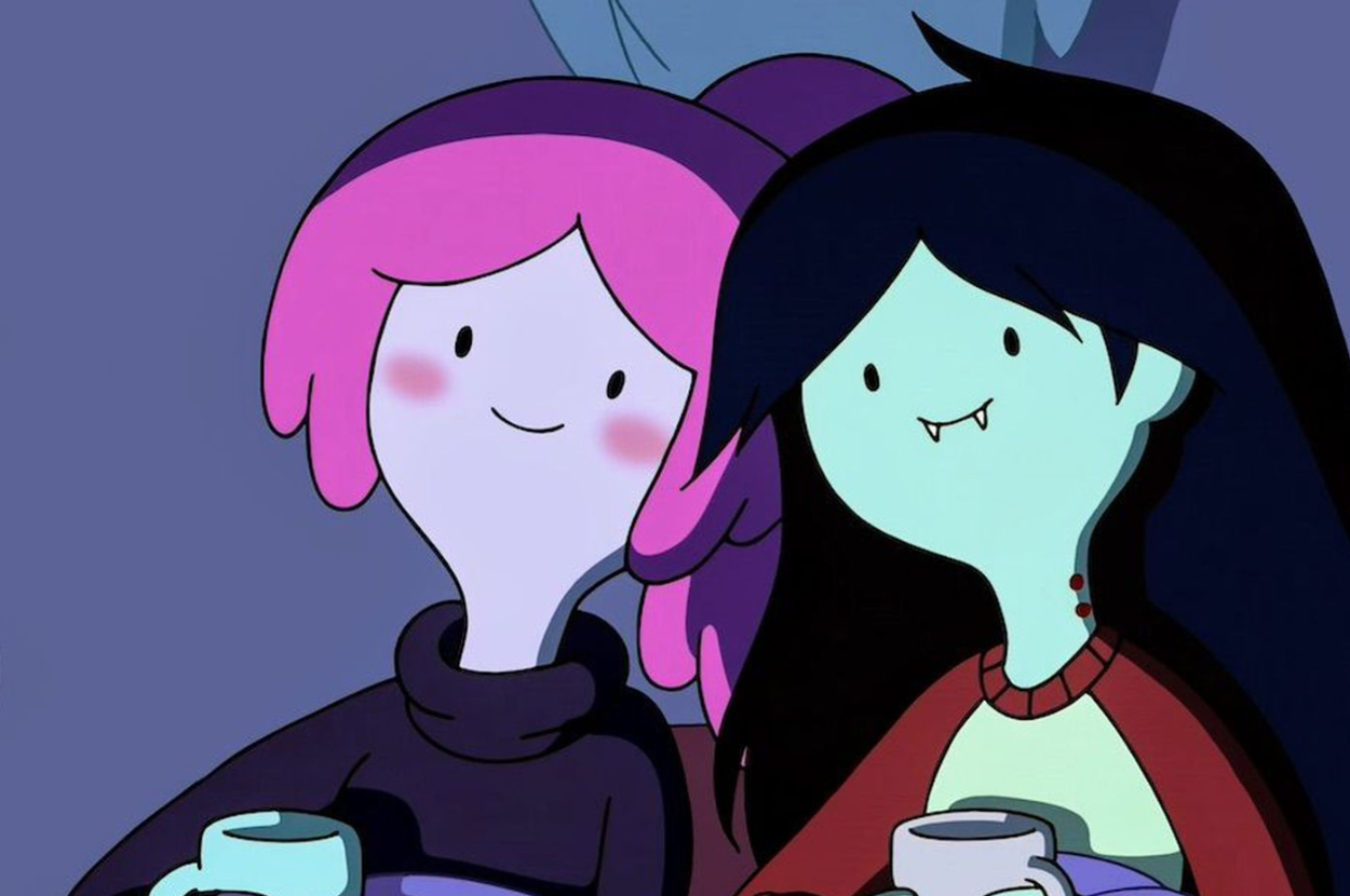 Princess Bubblegum and Marceline the Vampire Queen drinking tea together.
