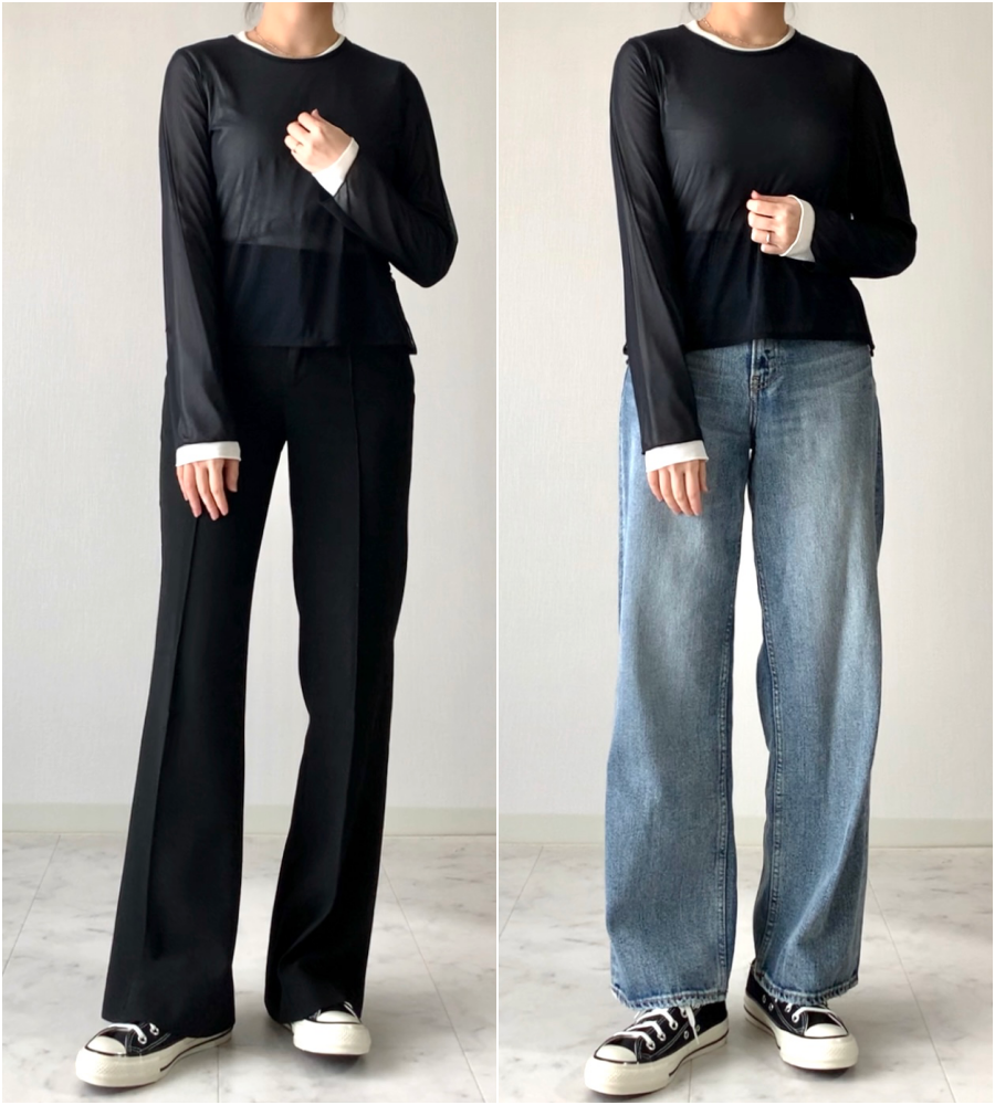 GUのオススメファッション「2ピースシアーT（長袖）+E」