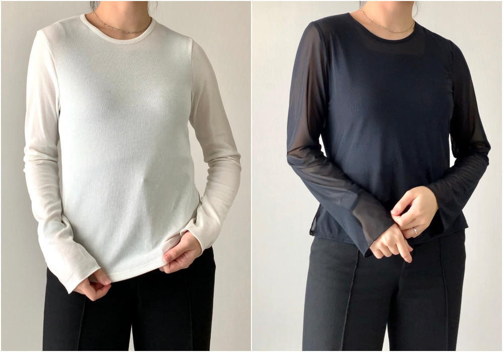 GUのオススメファッション「2ピースシアーT（長袖）+E」