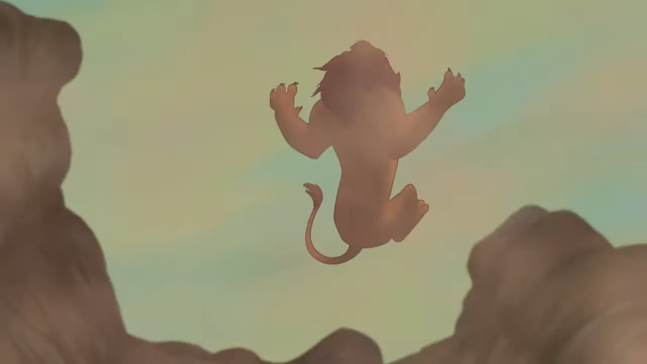 Mufasa falls from the cliffs