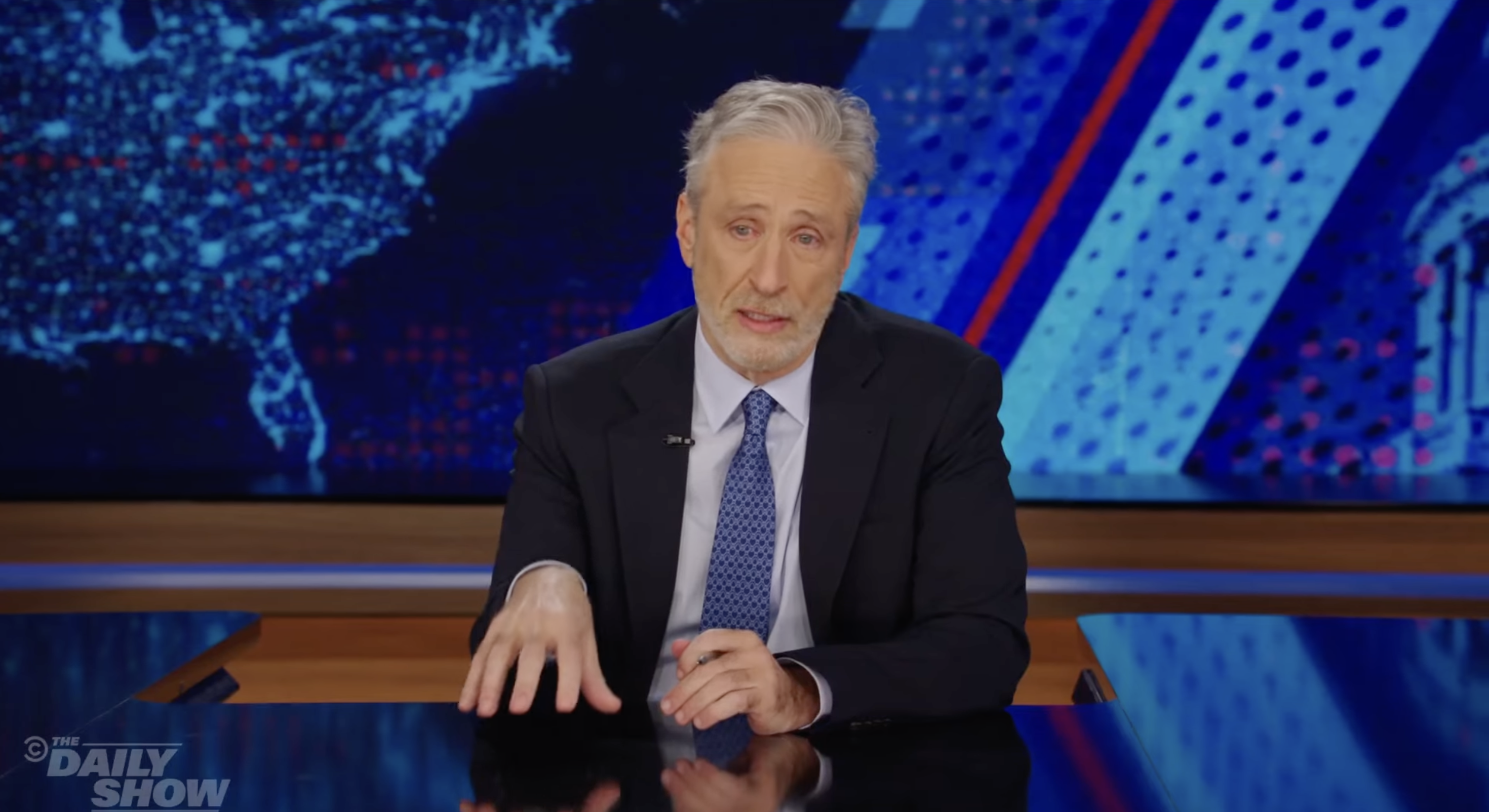 Closeup of Jon Stewart on &quot;The Daily Show&quot;