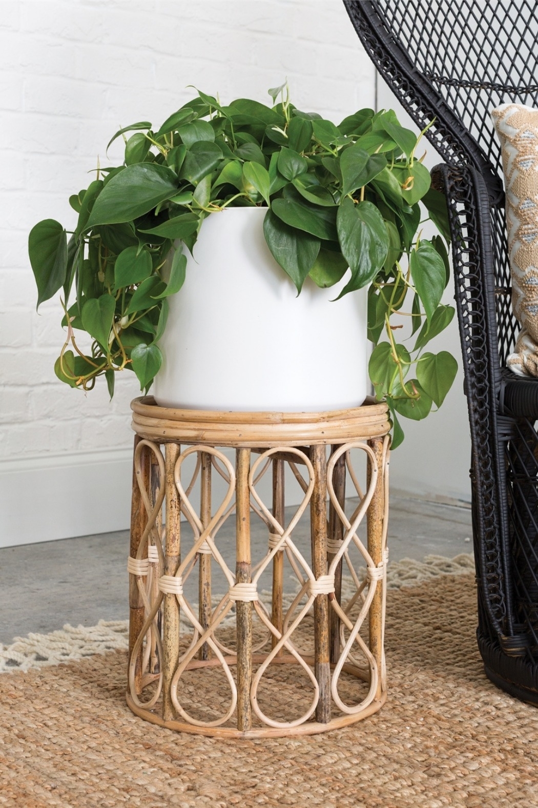 Potted plant atop a bamboo stand, suitable for home decor, featured in a shopping article