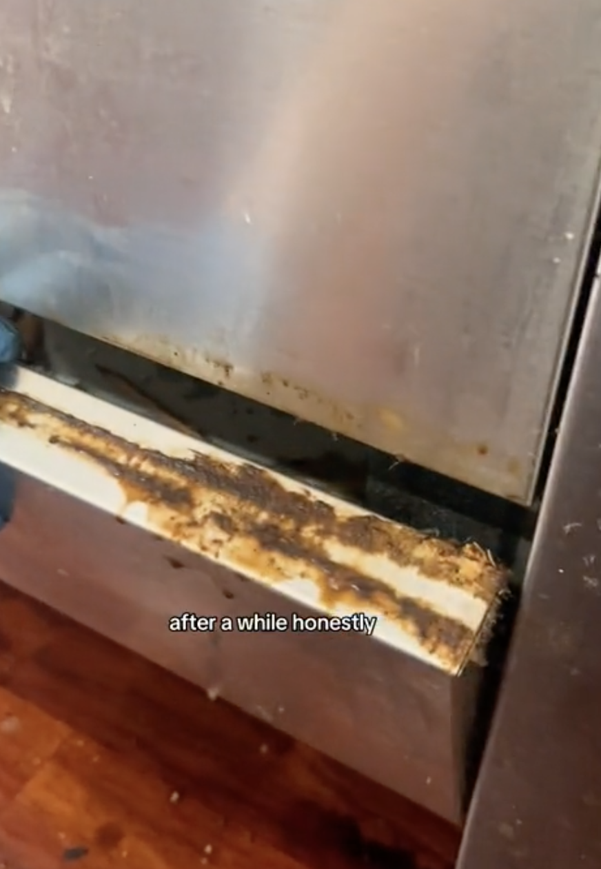 sticky grime on top of an oven section