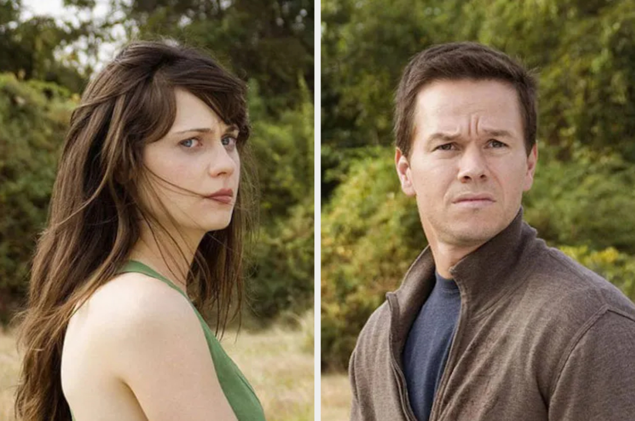 Split-screen image of a woman on the left and a man on the right, both looking forward with serious expressions