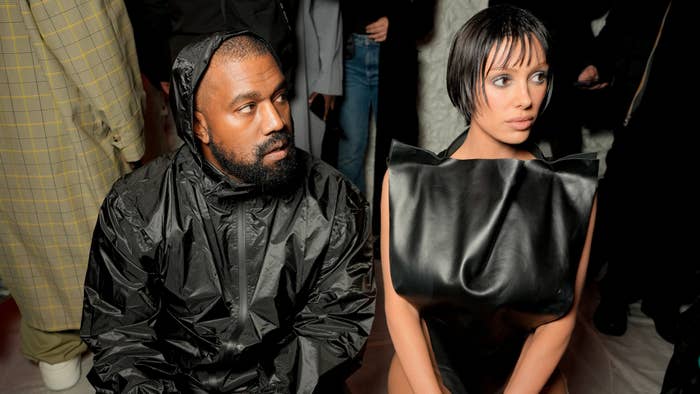 Kanye West and Bianca Censori at Marni RTW Fall 2024 as part of Milan Ready to Wear Fashion Week held on February 23, 2024 in Milan, Italy