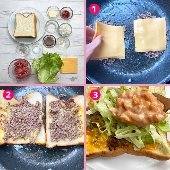 サンドイッチ作りの工程を示す4枚の写真。