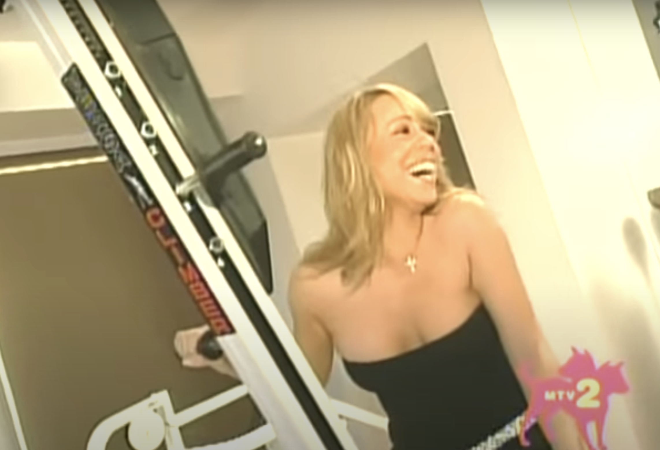 Mariah laughing on her stairmaster