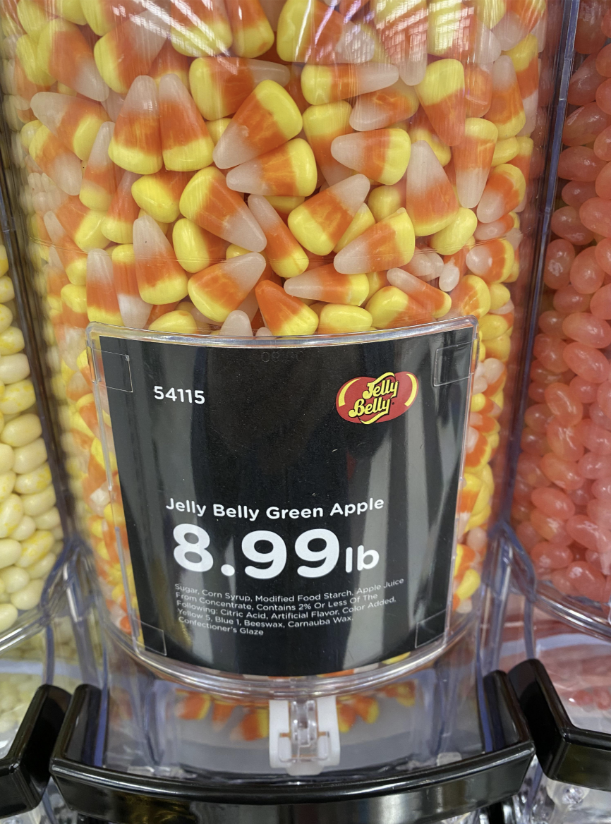 Candy corn in a jar of "jelly beans"