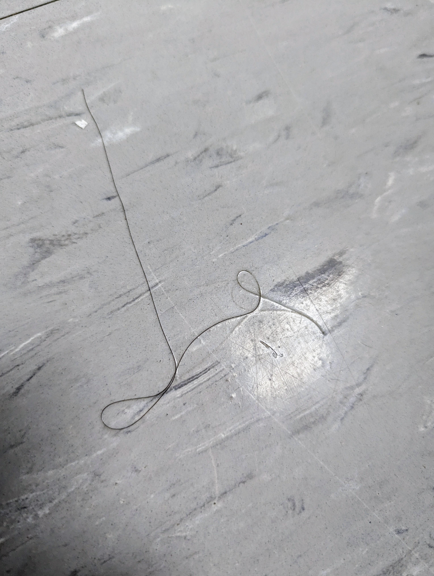 A piece of hair on a patterned floor