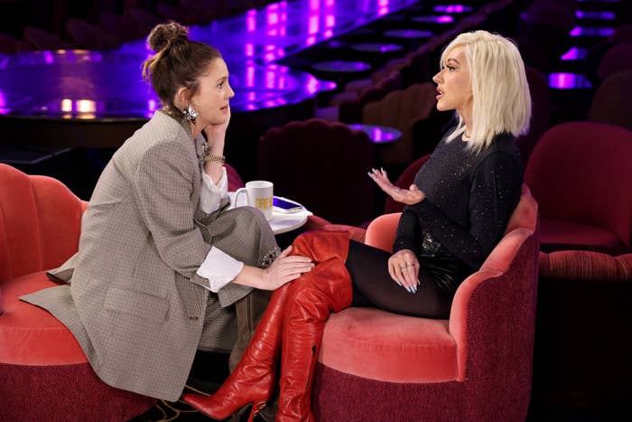 Drew Barrymore and Christina Aguilera in conversation