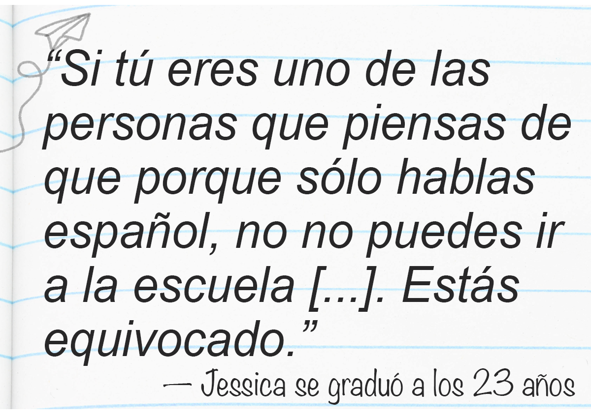 Handwritten note in Spanish arguing against the limitation of opportunities due to language barriers